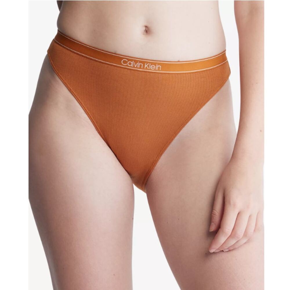 Calvin Klein Women's Caramel Brown Pure Ribbed Cheeky Bikini Panty Size XL